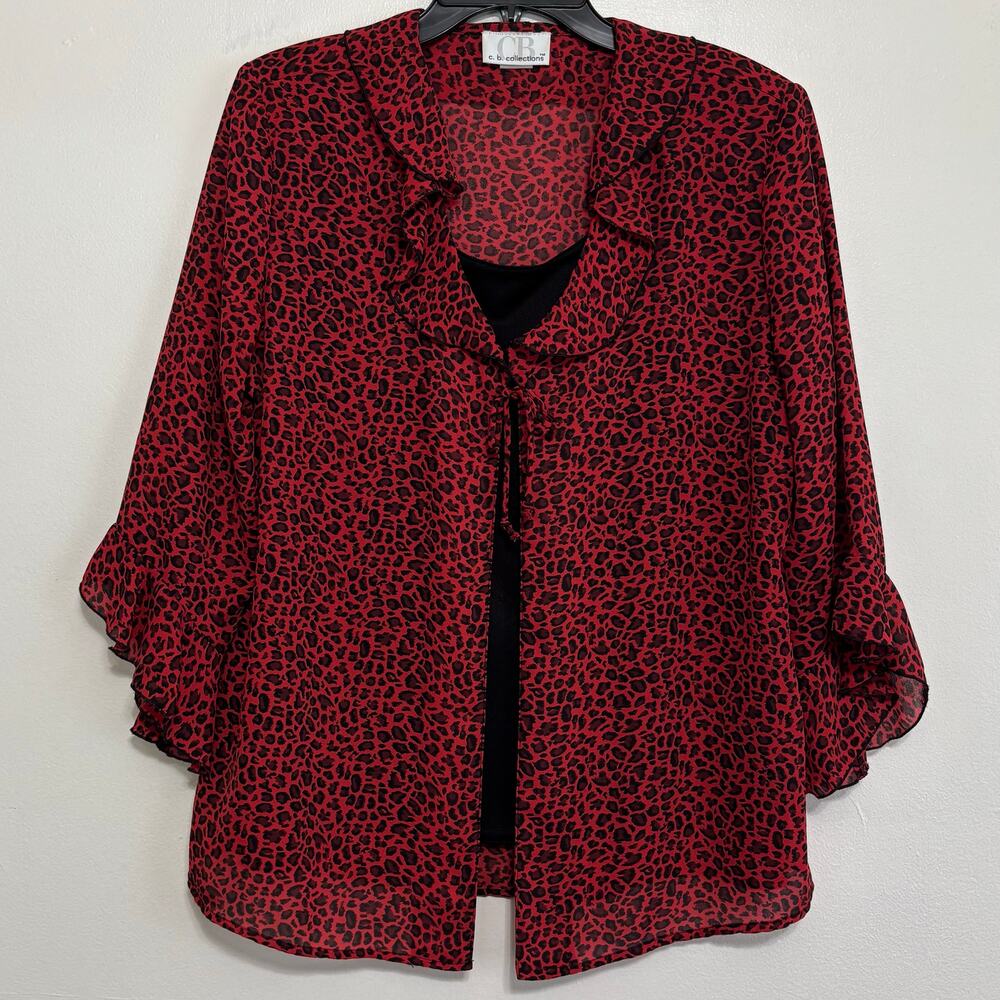 C.B. Collections Red Black Leopard Print Blouse Faux Tank M